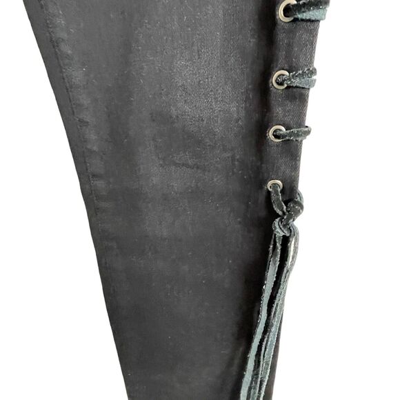 Haute Hippie Lace-Up Stretch Denim Pants Black Size 29 Ankle Zip HHHO10-4102 - Picture 3 of 8